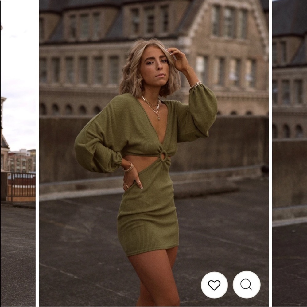 12TH TRIBE Free Bird Crochet Mini Dress in Olive